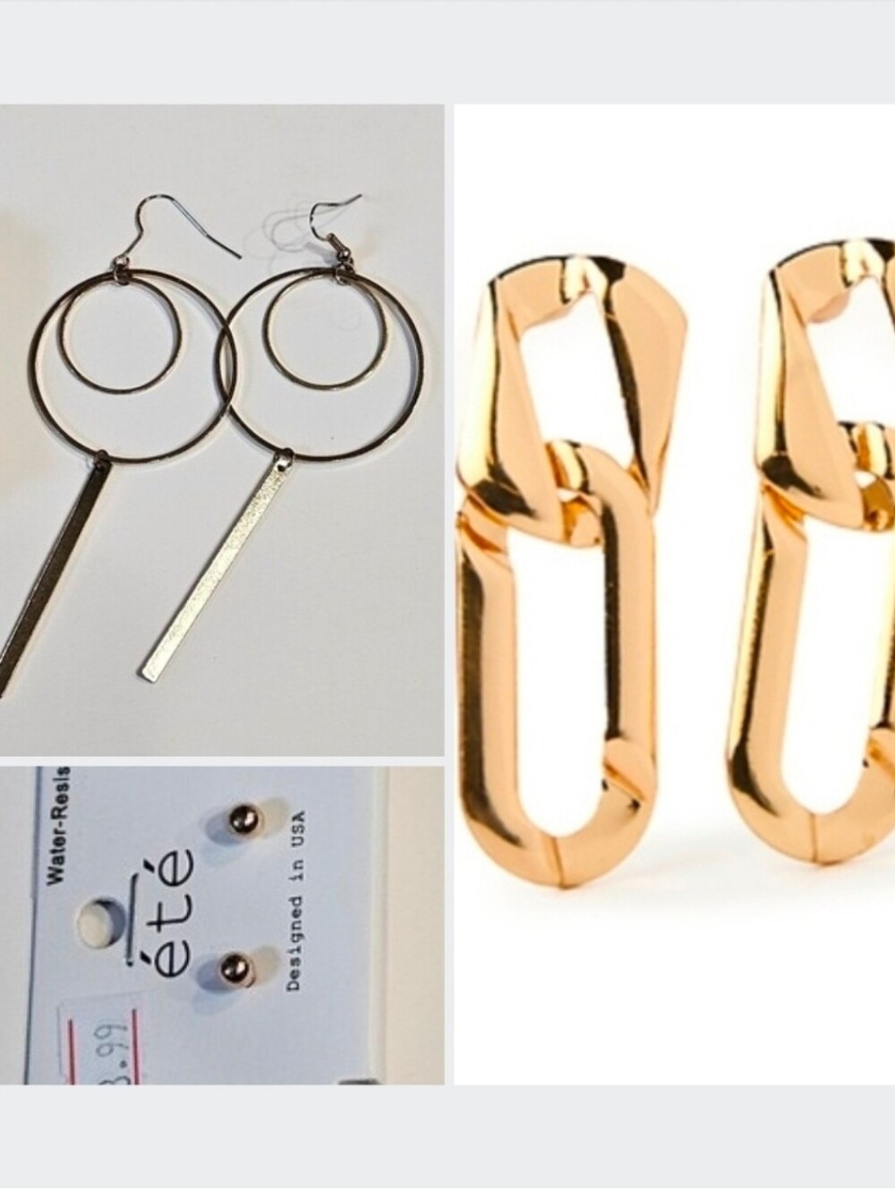 3 Gold Tone Earrings